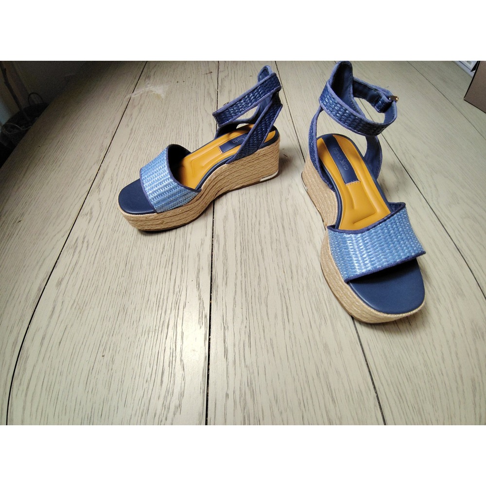 Franco Sarto Tiffany 2 Blue Woven Espadrille Wedge Sandal J4606F1400 Womens 6.5M